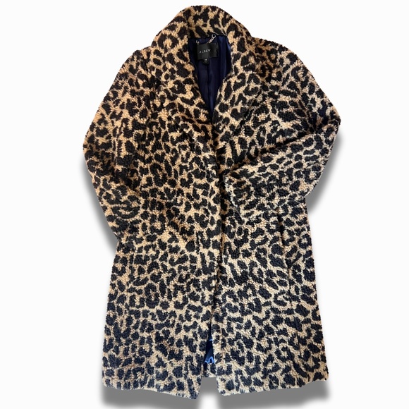 J.Crew Leopard Faux Fur Teddy Coat XS | Sherpa Jacket | Chic Winter Staple EUC - Picture 1 of 9